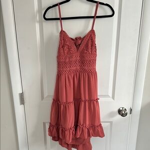 Coral Lace Tiered Dress